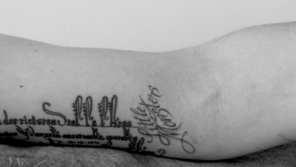look what i did last night. little monsters forever, on the arm that holds my mic.